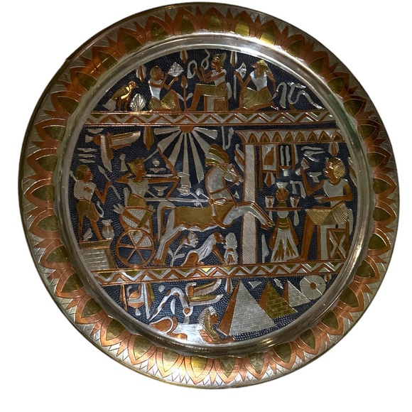 Vintage Art Vintage Egyptian Mixed Metal Etched Plate Poshmark